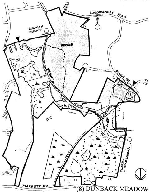 a hand drawn map of the area that contains the Dunback Meadow